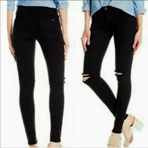 Hudson Nico Mid Rise Super Skinny Black Distressed